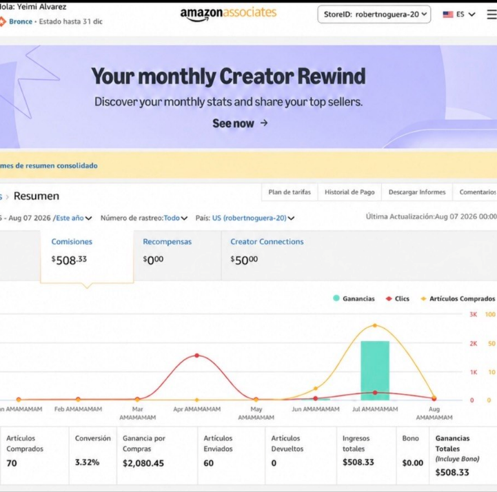 Captura de experiencia — Panel de comisiones dentro del programa de Amazon.