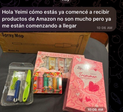 Captura de experiencia — Productos recibidos por una estudiante de la comunidad.