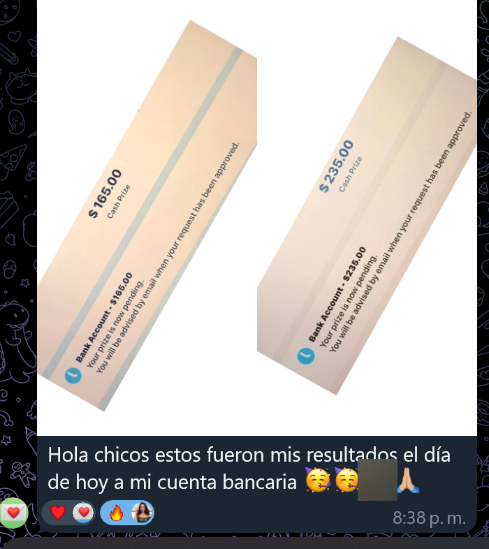 Captura de experiencia — Resultados compartidos por una estudiante de Cartas.
